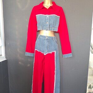 Red and denim travel set